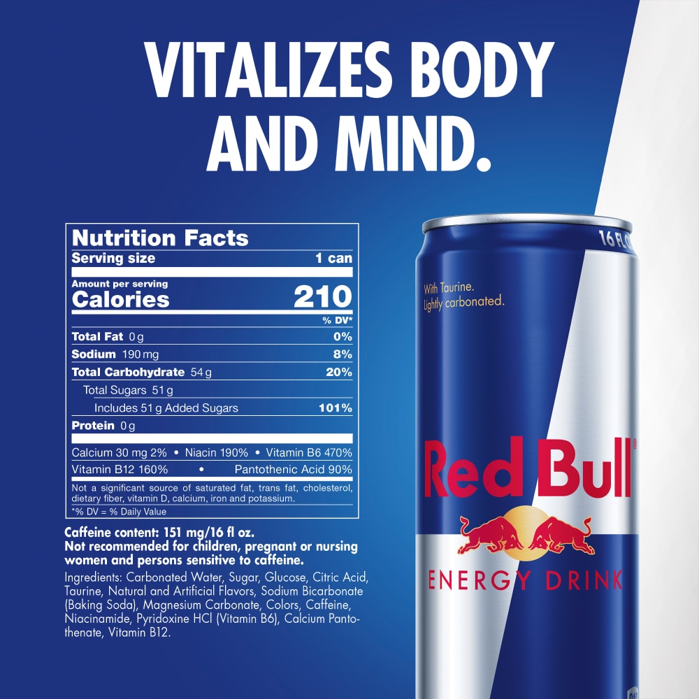 Red Bull Energy Drink 16 fl oz can, nutrition facts