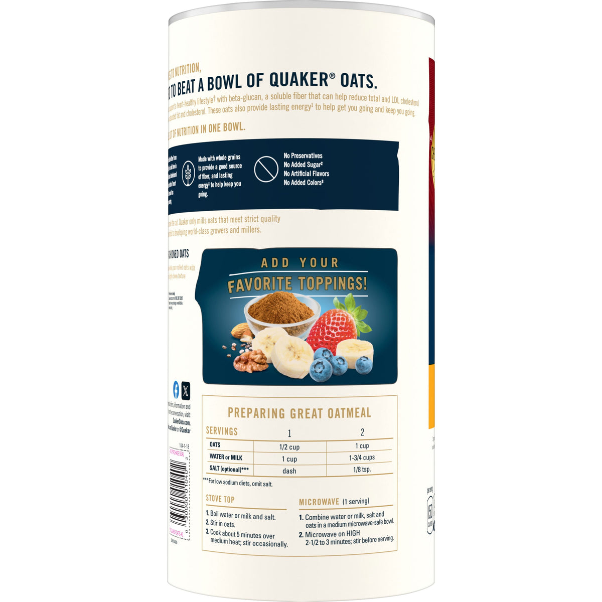Quaker Old Fashioned Oats - 42 oz - back of pack, second view