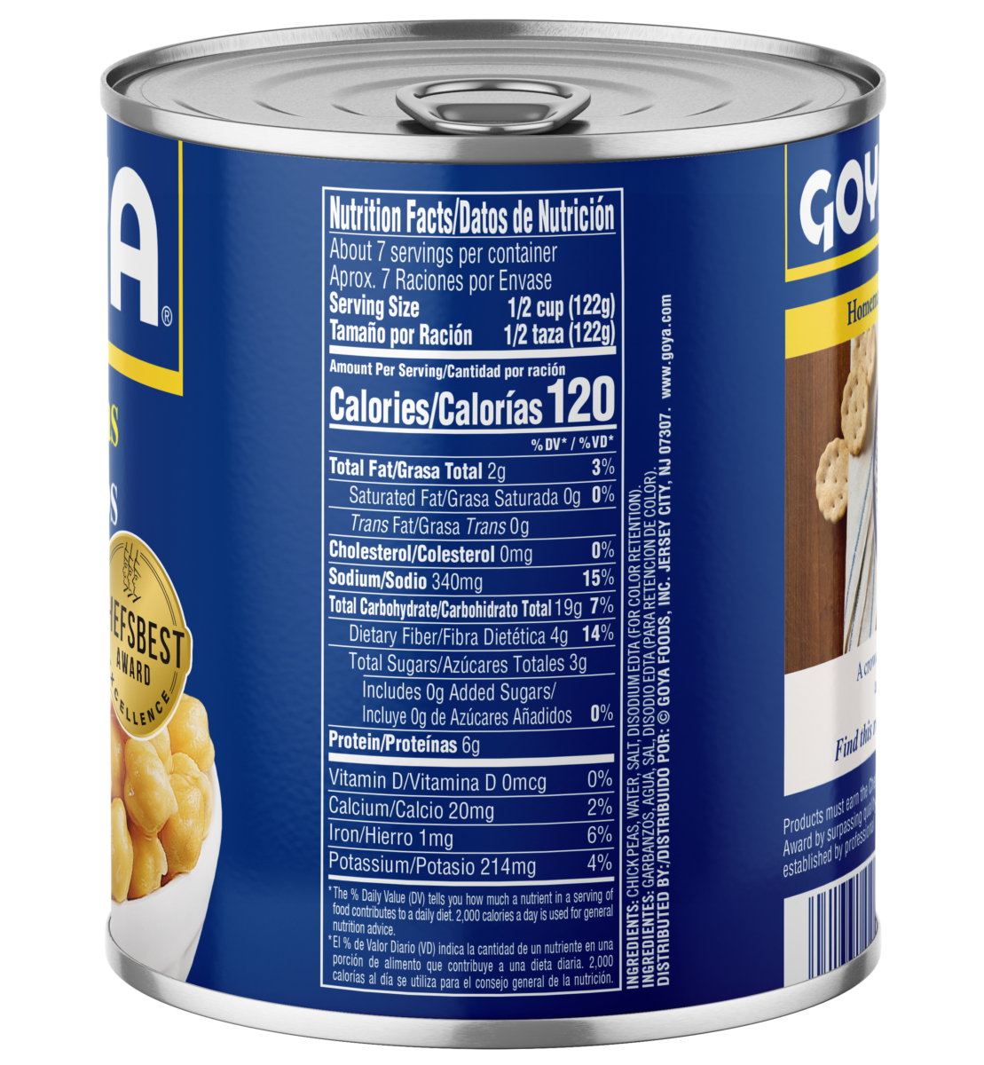 Goya Chick Peas, Garbanzos - 29 oz - side of pack