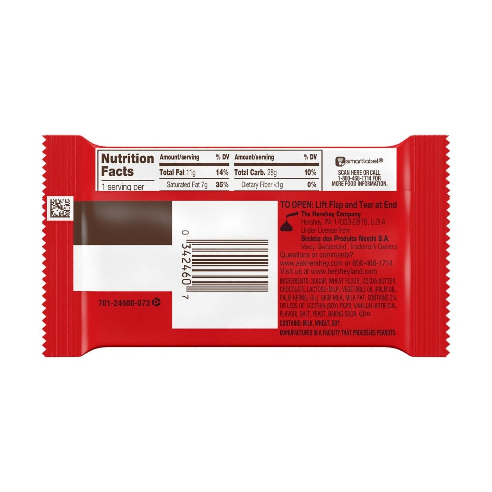 Kit Kat crisp wafers in milk chocolate 1.5 oz - nutrition label