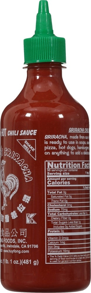 Huy Fong hot sriracha chili sauce 17 oz - nutrition facts
