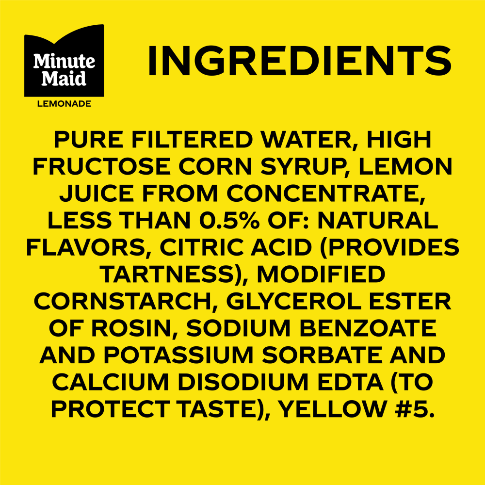 Minute Maid Lemonade 20 fl oz, ingredients and nutrition card