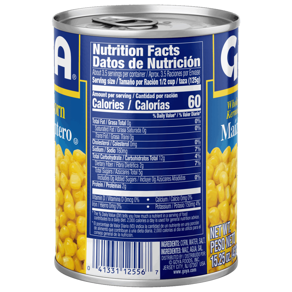 Goya Whole Kernel Golden Corn - 15.25 oz, side panel