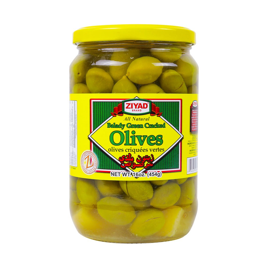 Ziyad Cracked Green Olives Drained 454 g - front of pack