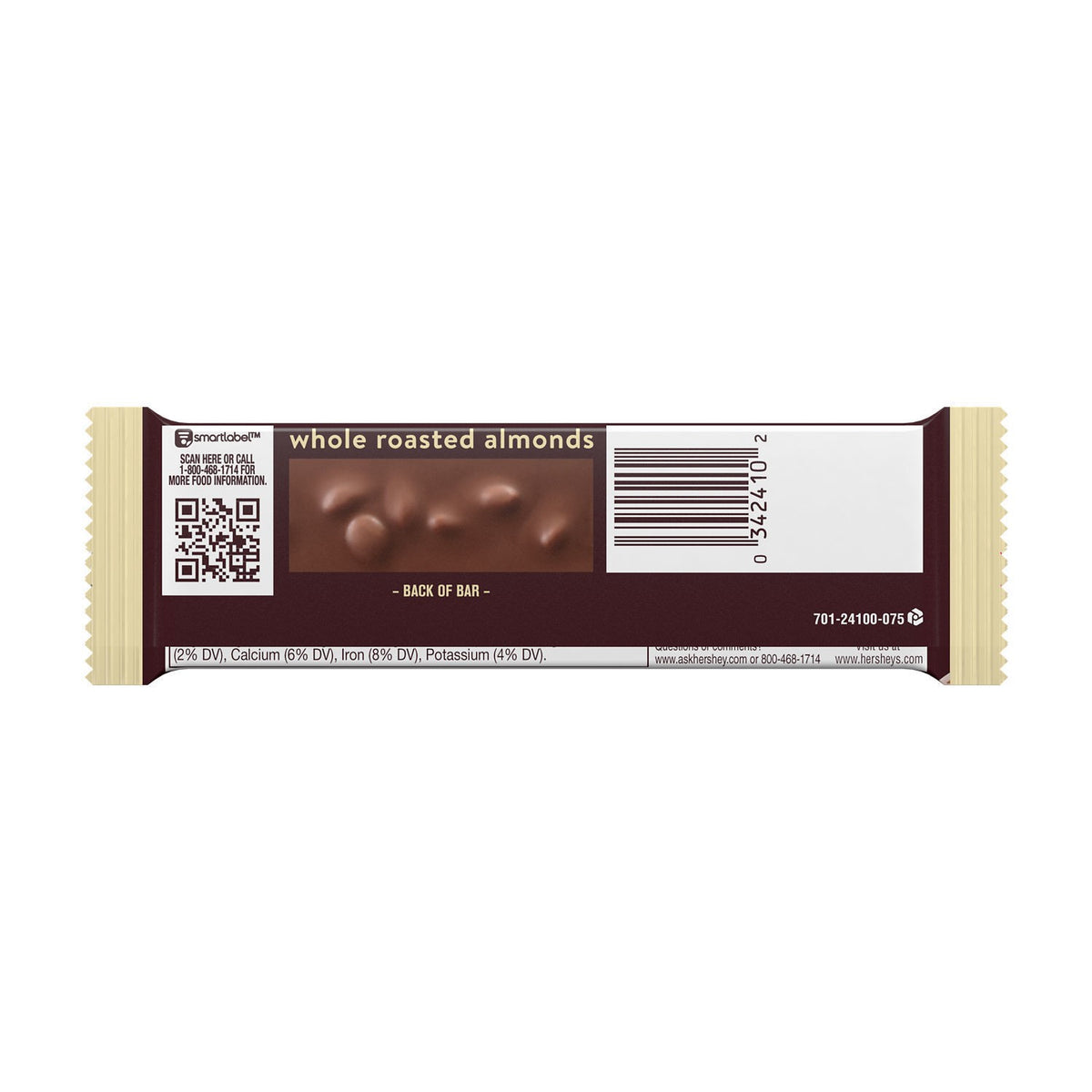 Hershey's Milk Chocolate with Whole Almonds 1.45 oz bar, back