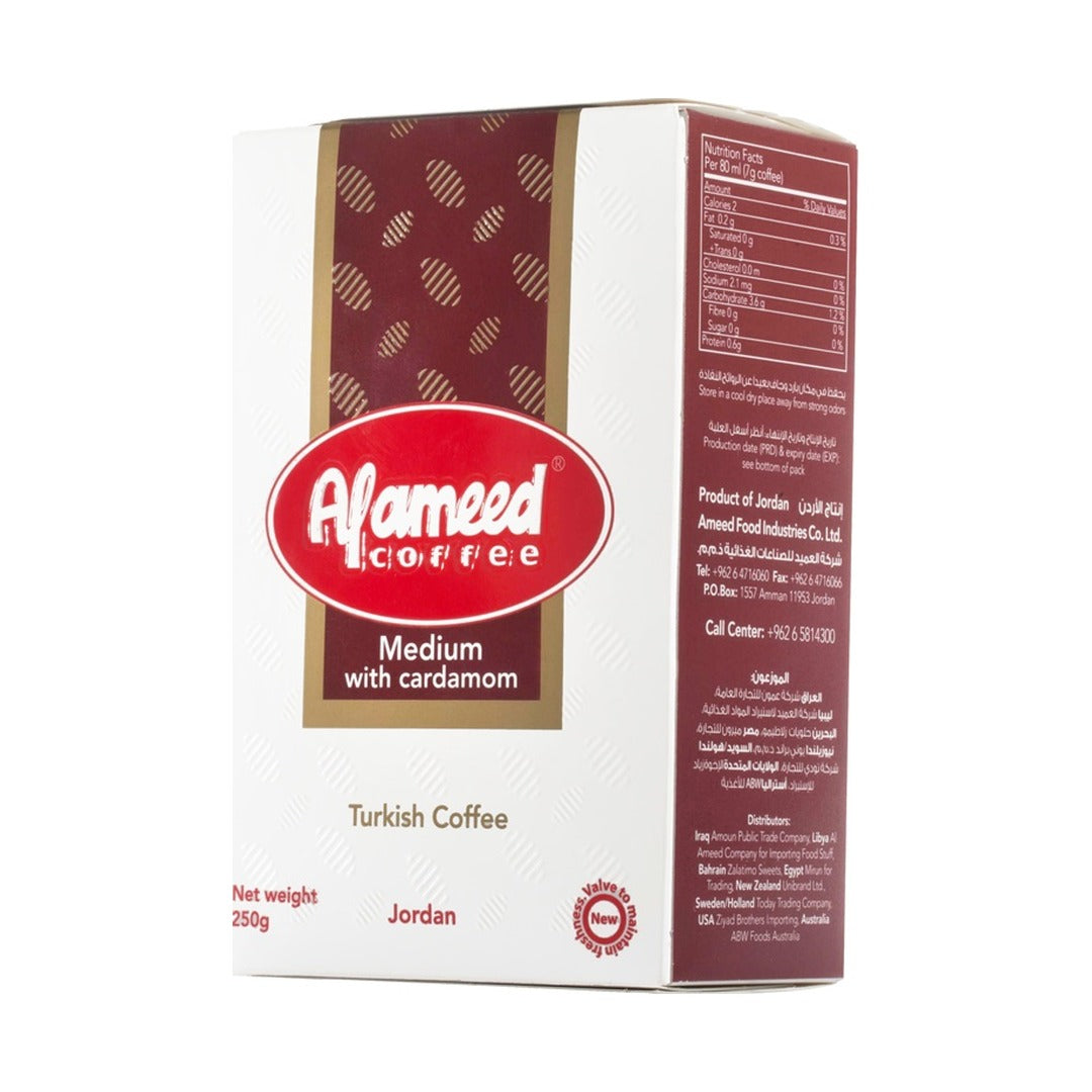 Al Ameed Med Roasted Ground Coffee with Card 250 g - front of pack