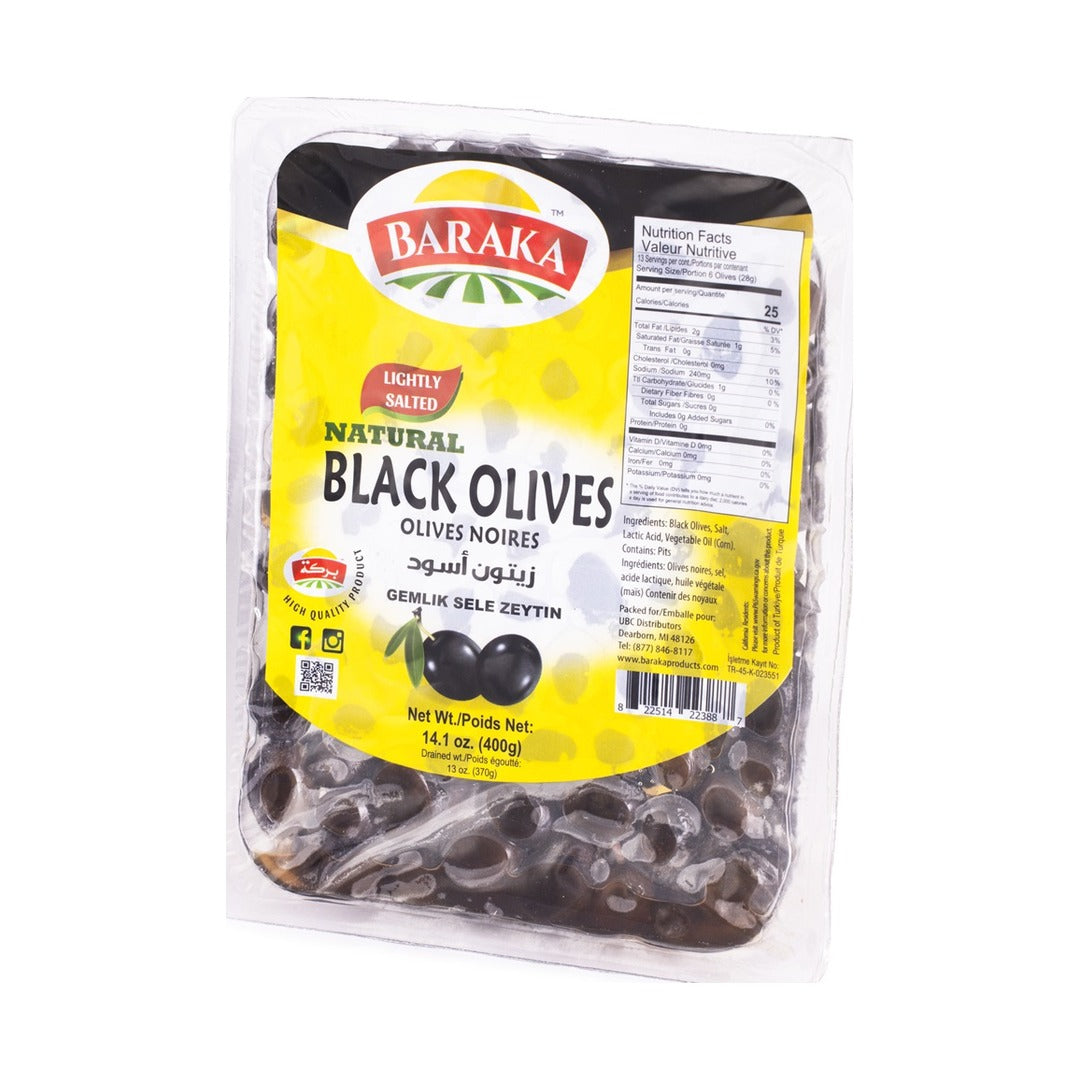 Baraka Lighty Salted Gemlik Olives Black 400 g - front of pack