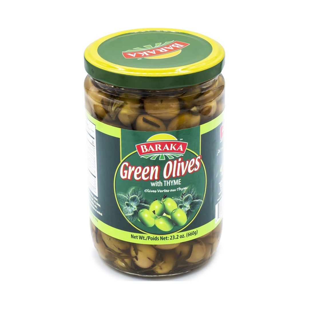 Baraka Olives Green with Thyme 660 g - front of pack