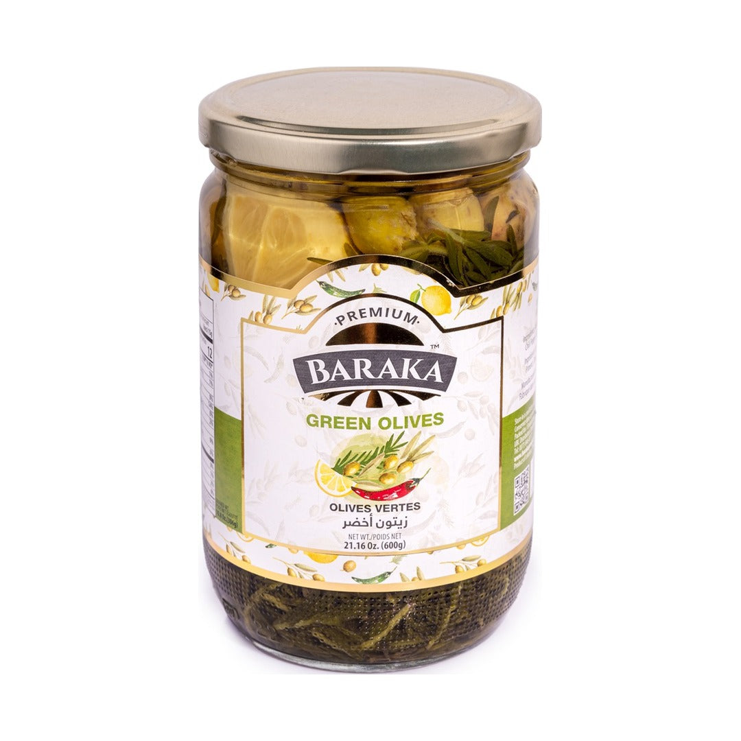 Baraka Premium Green Olives 600 g - front of pack