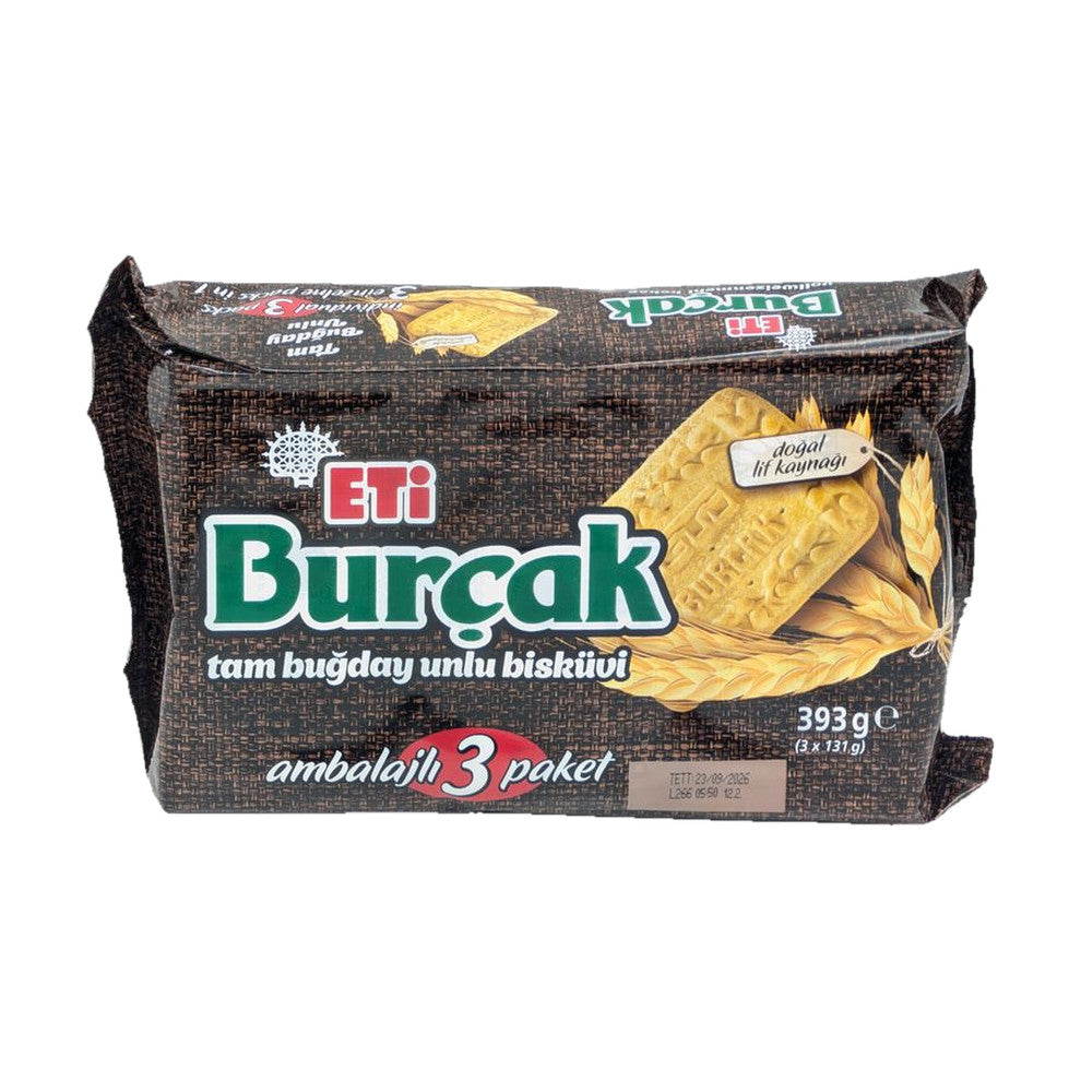 Eti Burçak Tam Buğday Unlu Bisküvi whole wheat biscuits, 393 g (3 x 131 g) pack