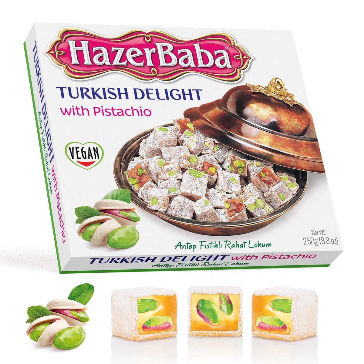 Hazer Baba Turkish Delight with Pistachio box, net weight 250 g (8.8 oz)