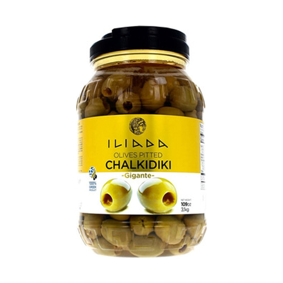 Iliada Green Pitted Gigante Olives 3.1 kg - front of pack