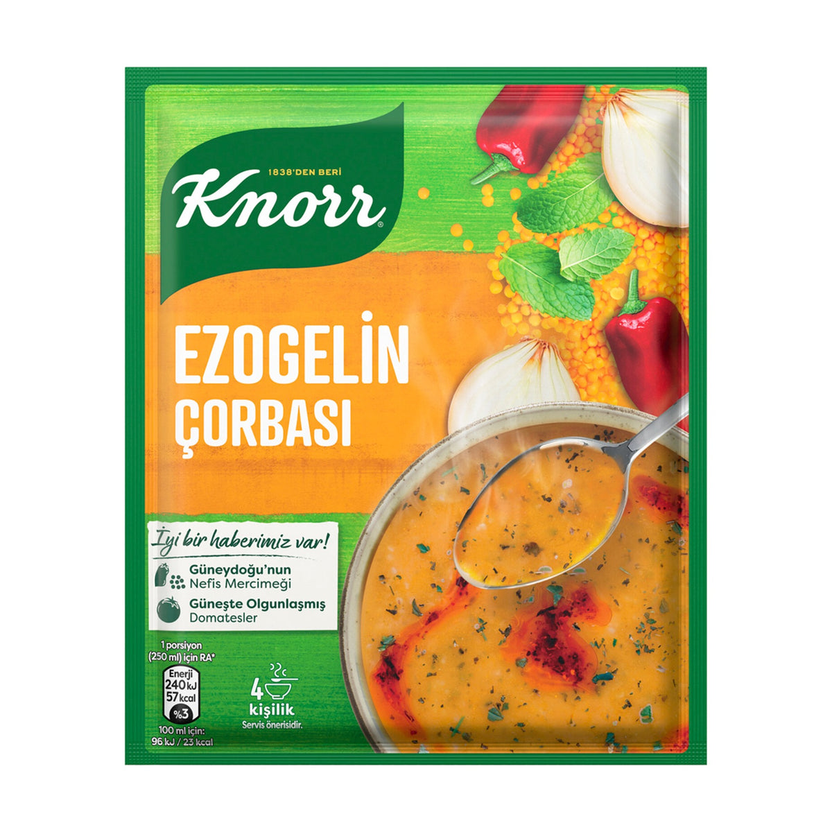 Knorr Ezogelin Çorbası lentil soup mix sachet, 74 g, green and orange pack