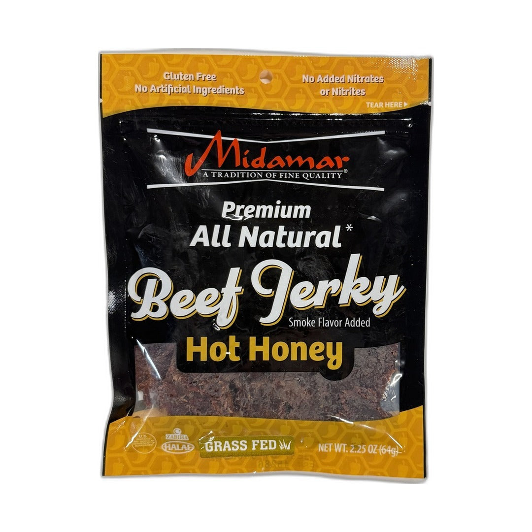 Midamar Halal Premium Beef Jerky Hot Honey 64 g - front of pack