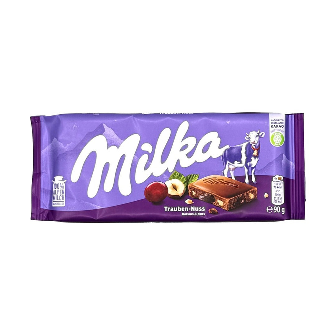 Milka Raisins & Nuts Chocolate Bars 90 g - front of pack