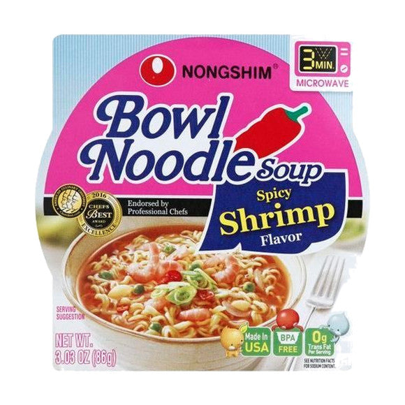 Nongshim Noodle Soup, Bowl, Spicy Shrimp Flavor, 3.03 oz