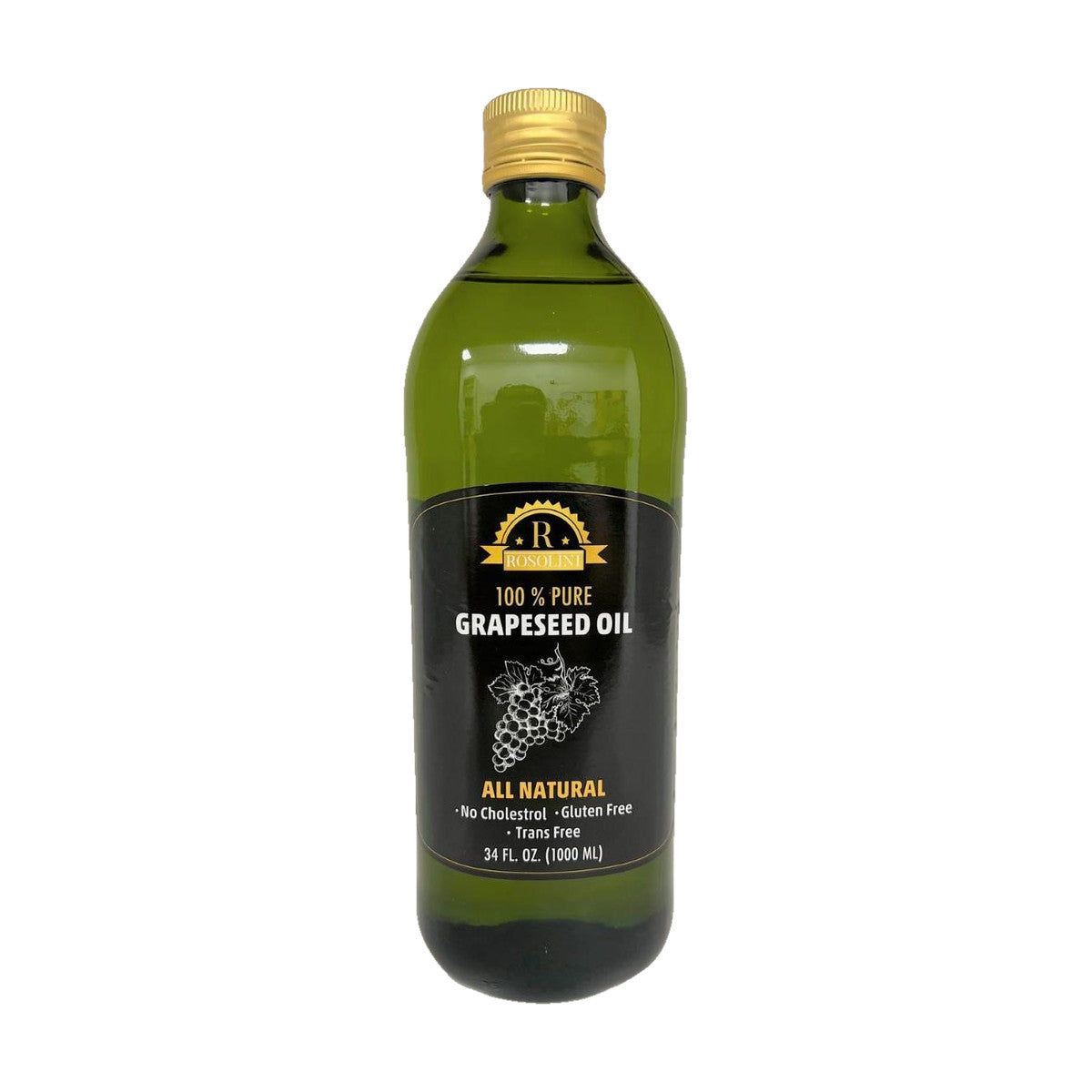 Rosolini 100% Grapeseed Oil Bottle, Light & High-Heat, 34 fl oz / 1 L