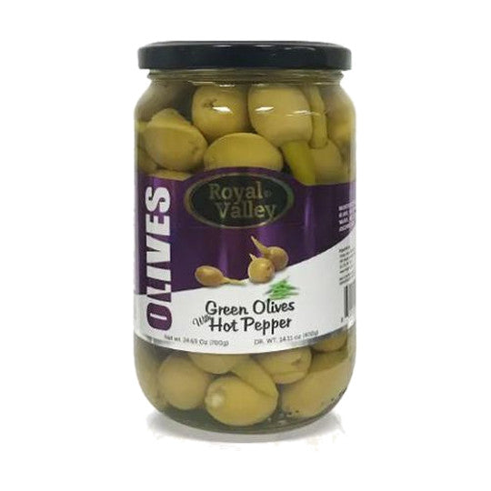 Royal Valley Green Olives with Hot Peppers, 24.69 oz