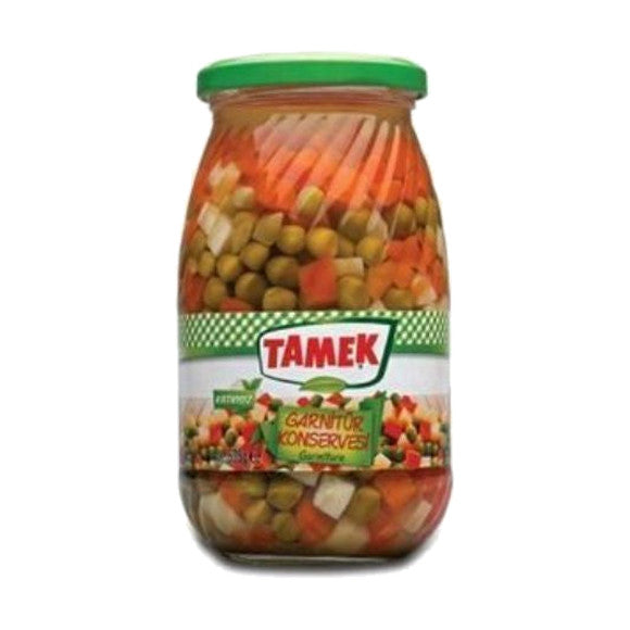 Tamek Garnitür Konservesi mixed vegetables, 535 g glass jar with green lid