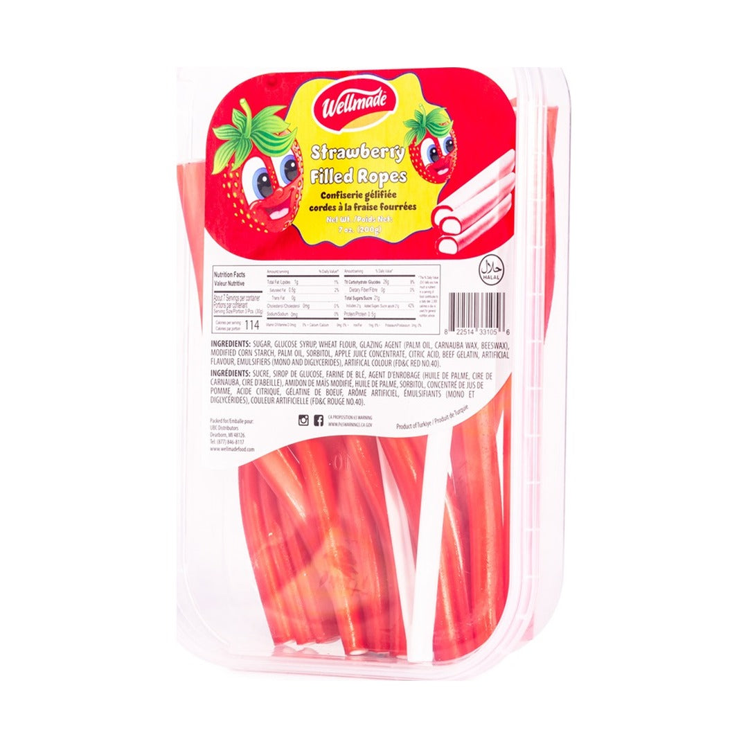 Wellmade Gummy Strawberry Ropes Flat 200 g - front of pack
