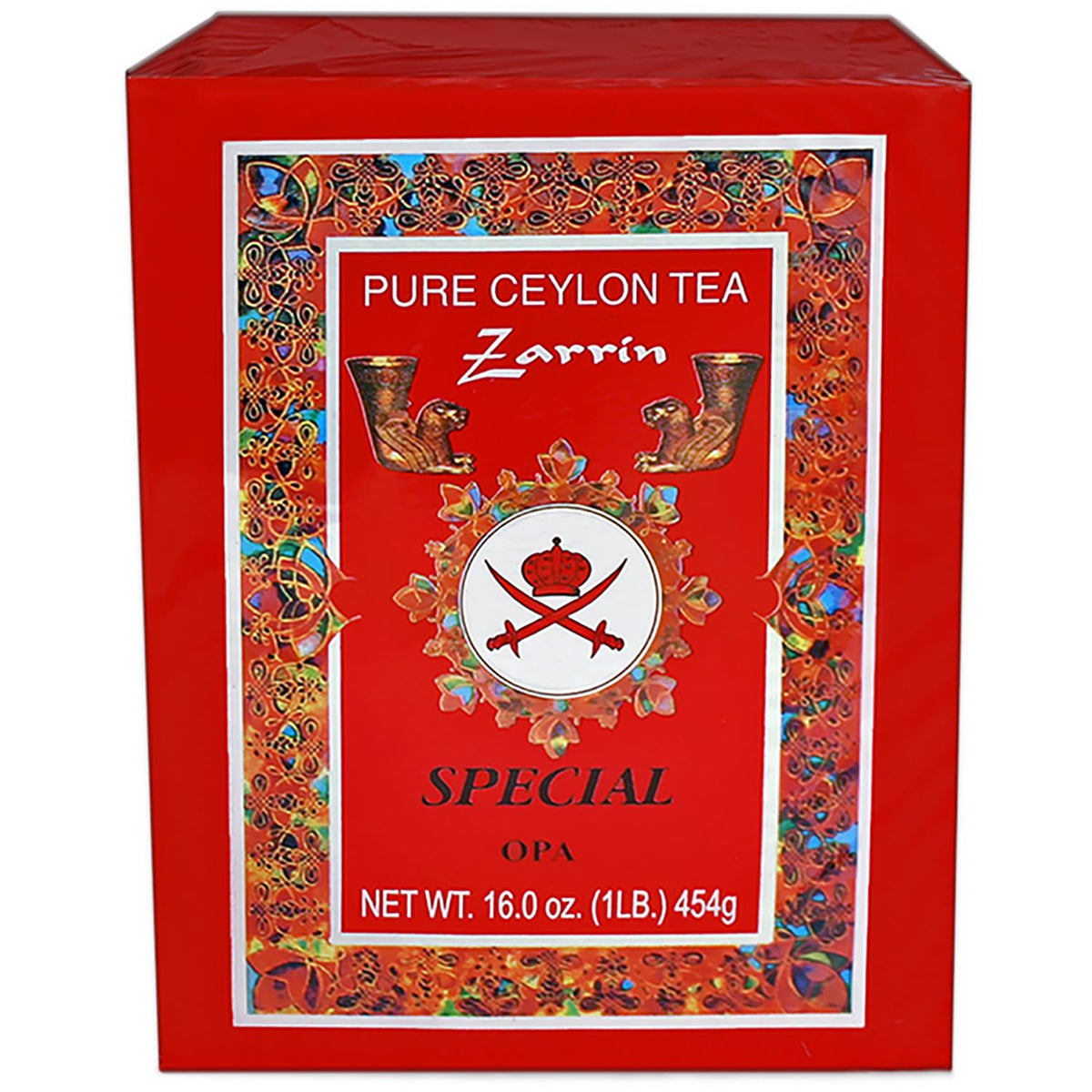 Zarrin Pure Ceylon Tea Special OPA, 16 oz (454 g) red box, front view