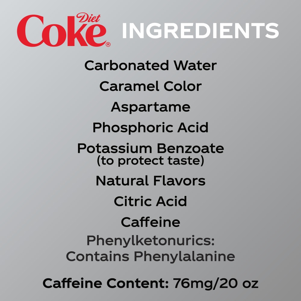 Diet Coke 20 fl oz bottle, ingredients panel