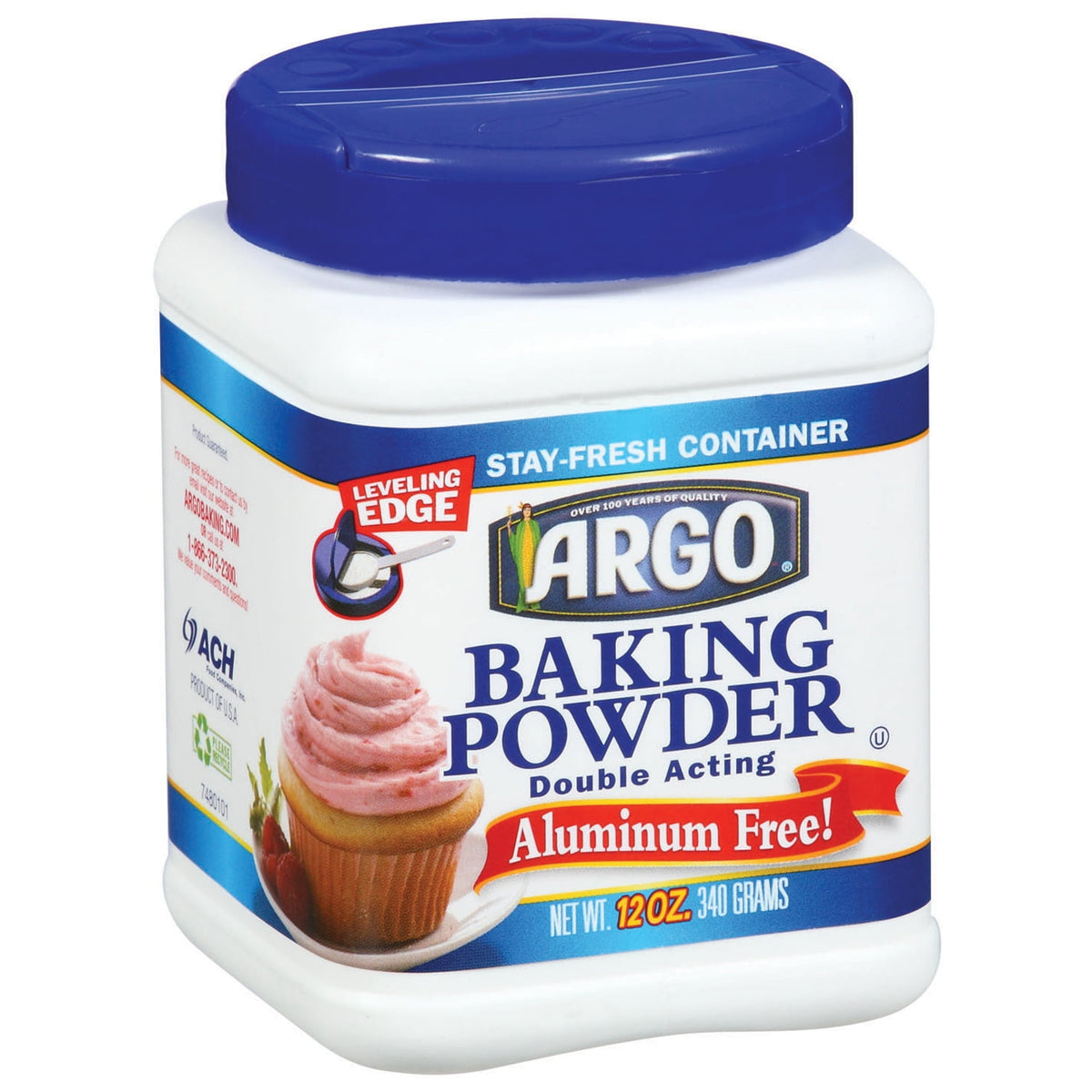 Argo Baking Powder, Double Acting - 12 oz - angled view of pack