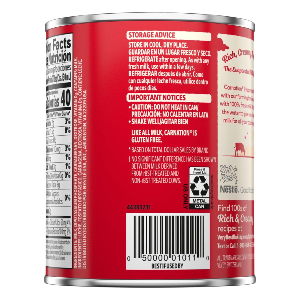 Carnation Evaporated Milk - 12 fl oz - back of pack