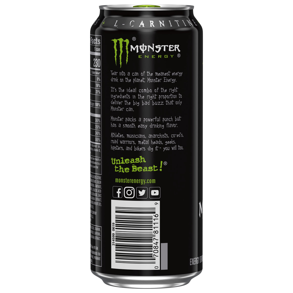 Monster Energy Drink - 16 fl oz - back of pack