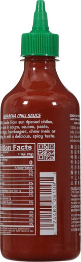 Huy Fong hot sriracha chili sauce 17 oz - back label