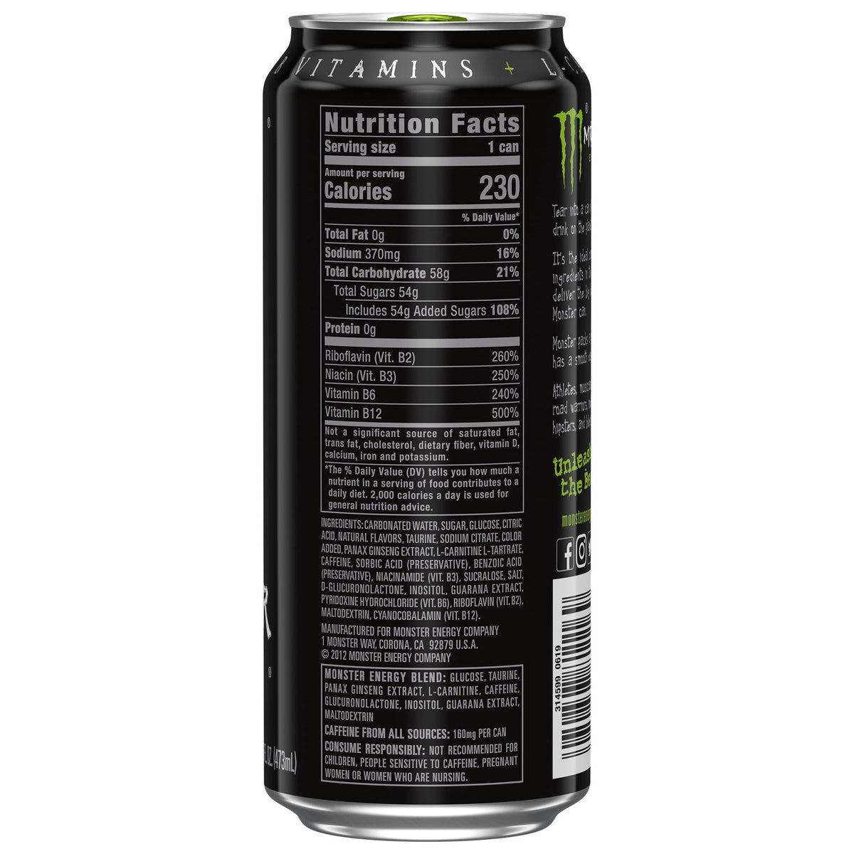 Monster Energy Drink - 16 fl oz - back of pack, second view