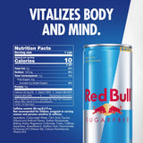 Red Bull Sugarfree 8.4 fl oz can, close-up with nutrition panel