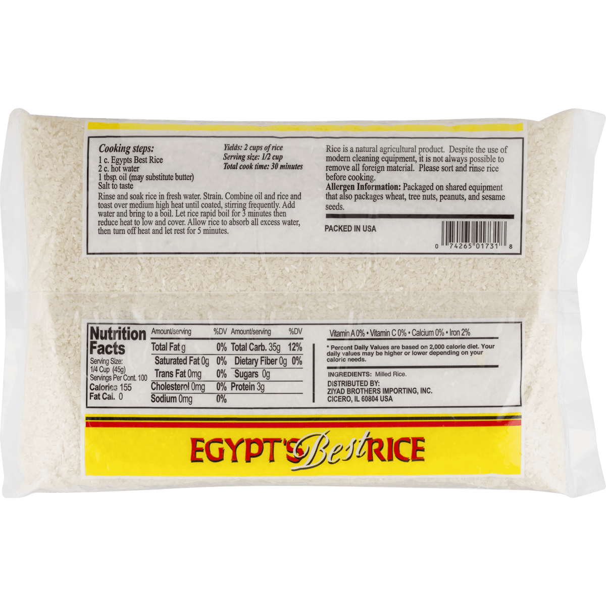 Egypt's Best Rice White Rice - 10 lb - back of pack