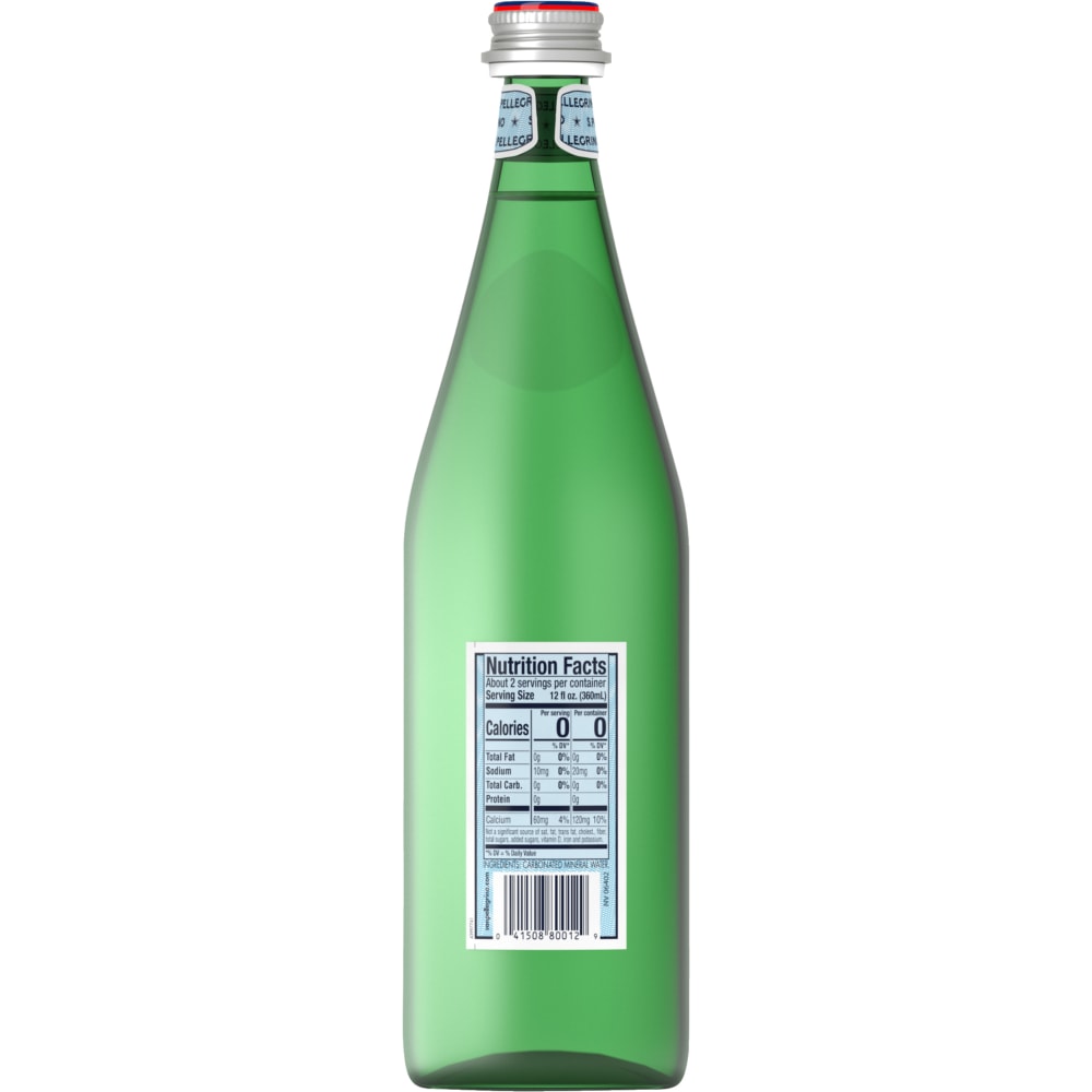 S.Pellegrino Sparkling Mineral Water 25.3 fl oz bottle, back with nutrition panel