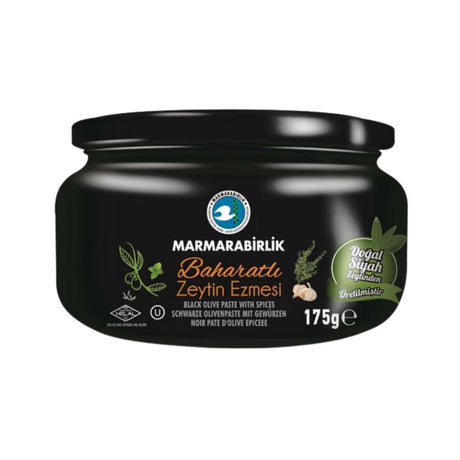Marmarabirlik Baharatlı Zeytin Ezmesi black olive paste with spices, 175 g black glass jar