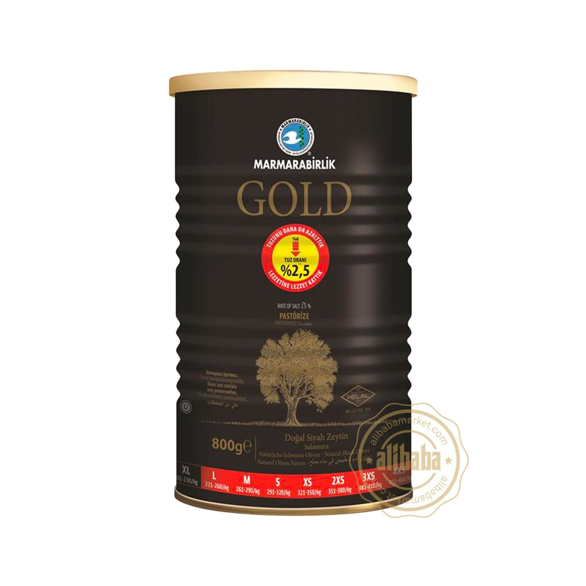MB Gemlik Black Olives Gold XL %2.5 Salty 800gr Can