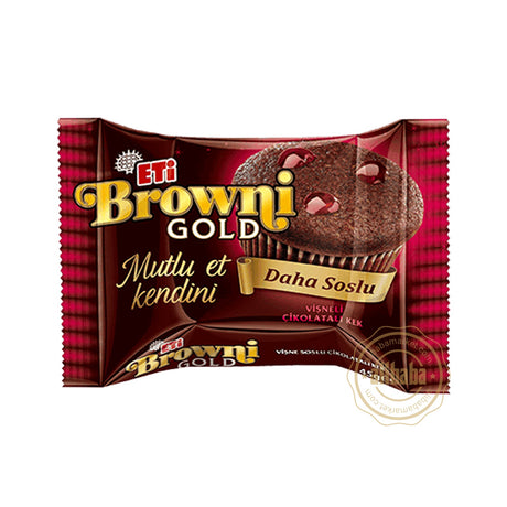 Eti Browni Gold Daha Soslu Vişneli Çikolatalı Kek sour cherry chocolate cake, 45 g wrapper