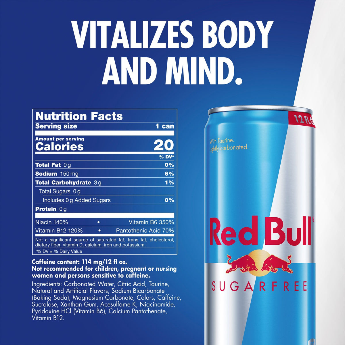 Red Bull Sugarfree Energy Drink 12 fl oz can, nutrition facts