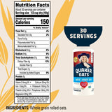 Quaker 1-Minute Quick Oats 42 oz canister, nutrition facts