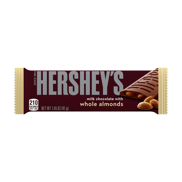 Hershey's Milk Chocolate with Whole Almonds 1.45 oz bar, front