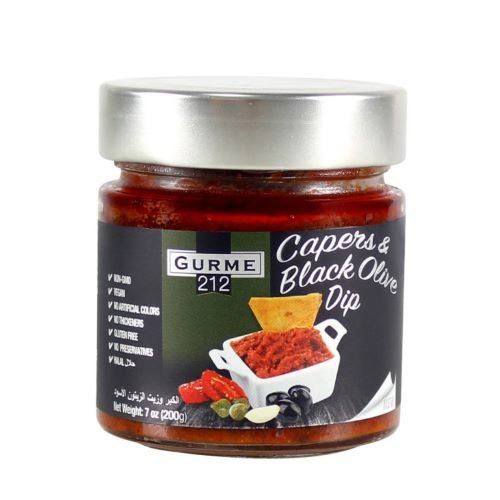 Gurme212 Capers & Black Olive Dip Sauce 7 oz Jar - Briny Tapenade Style