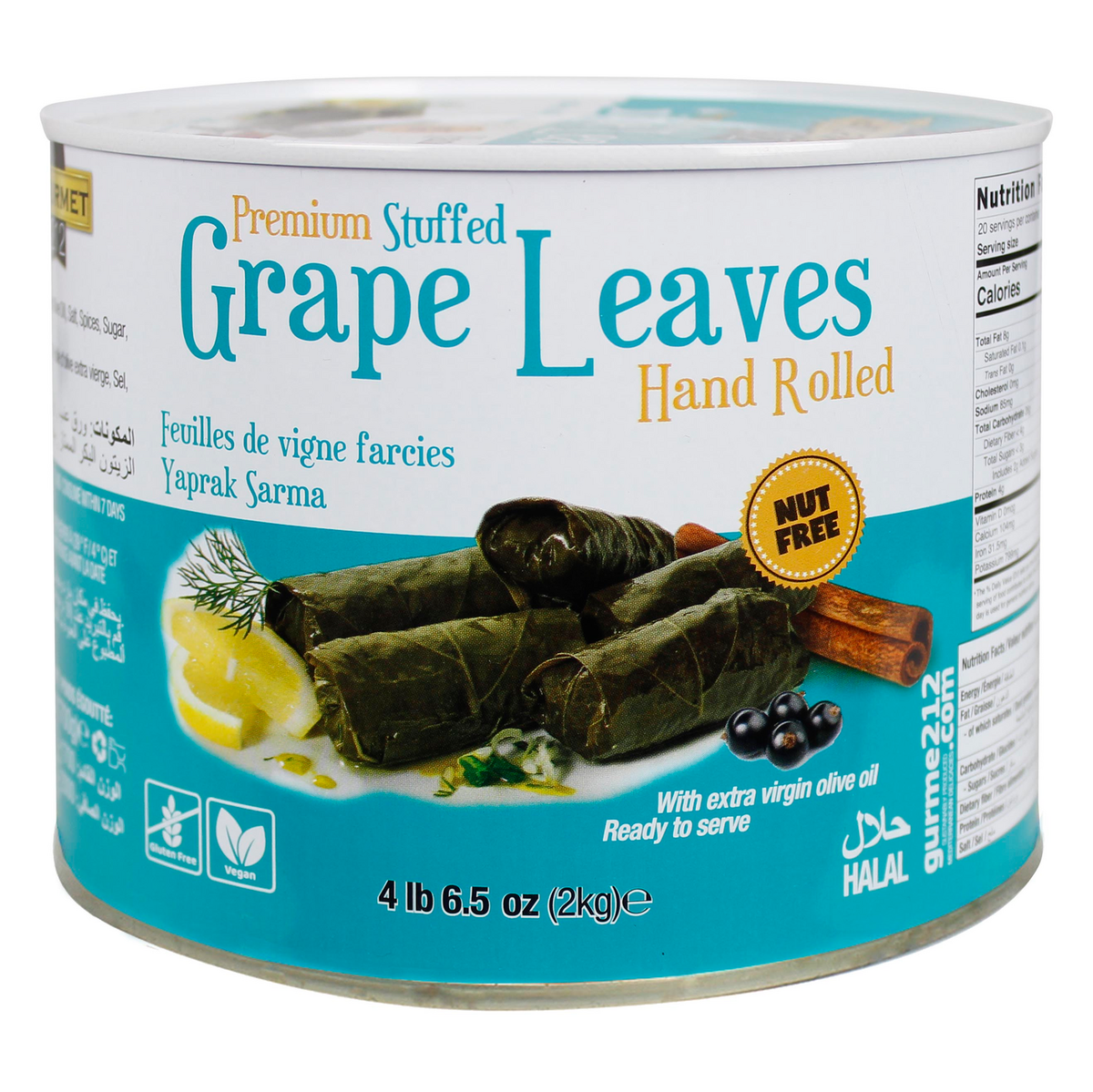 Gurme212 Premium Stuffed Grape Leaves 4 lb 6.5 oz Tray - Gathering Size