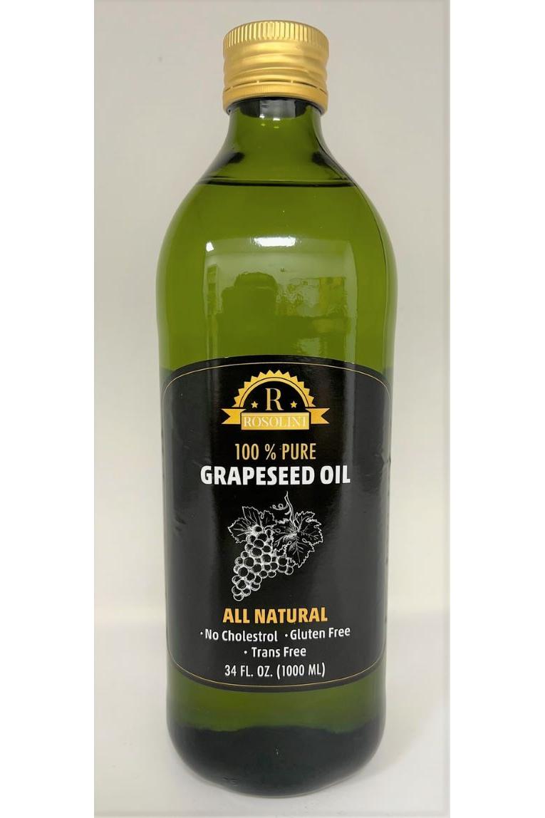 Rosolini 100% Grapeseed Oil 34 fl oz (1 L) Bottle - Light & High-Heat