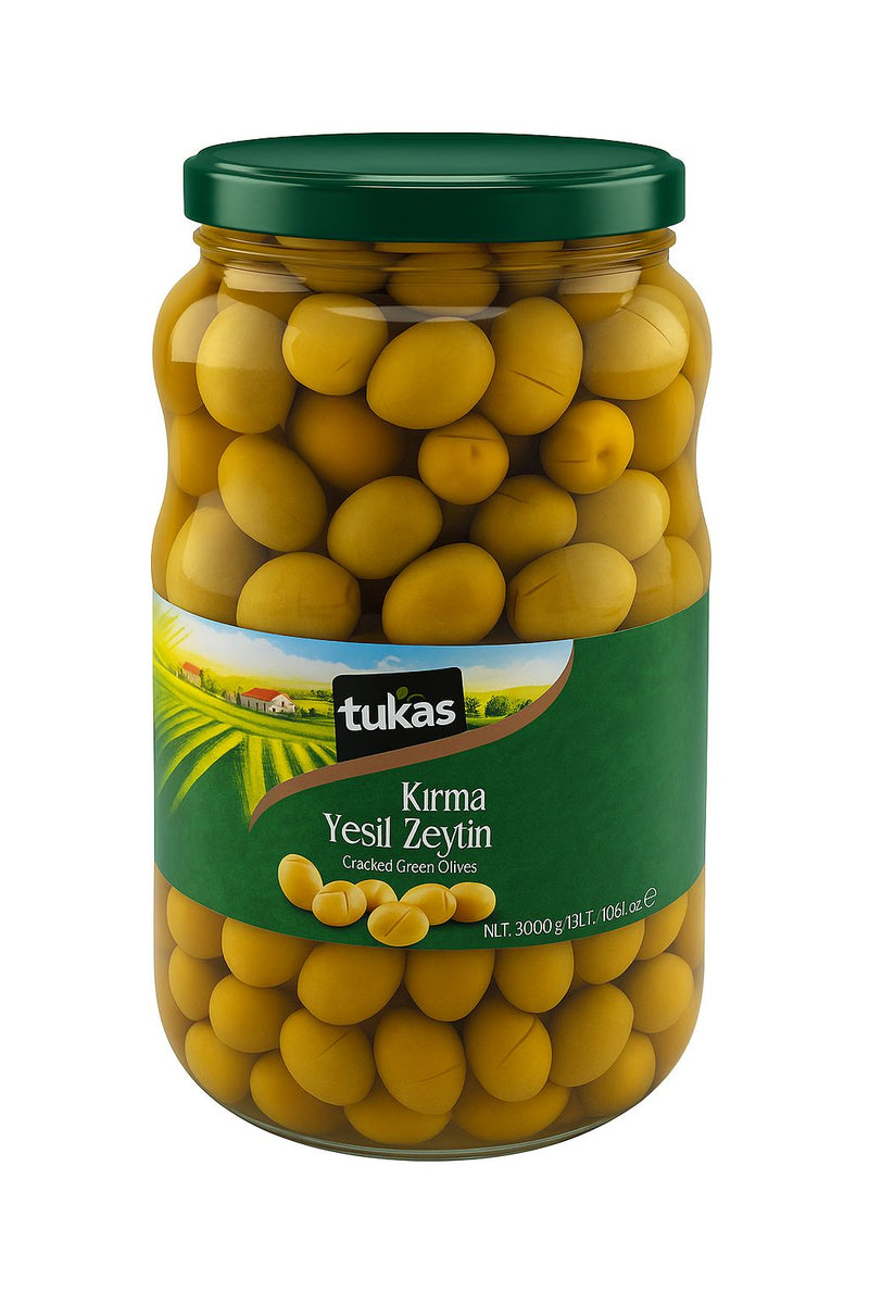 Tukas 1000gr Jar Cracked Green Olives