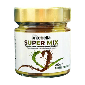 Antebella Super Mix pistachio cream and cocoa hazelnut cream, 200 g jar