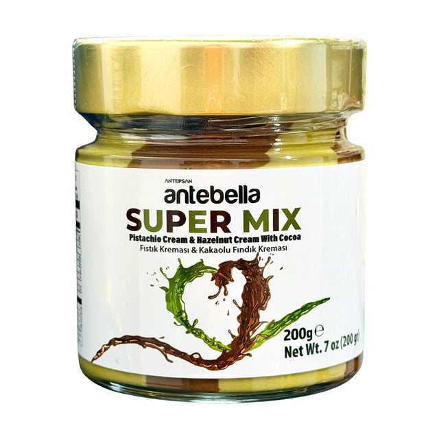 Antebella Super Mix pistachio cream and cocoa hazelnut cream, 200 g jar