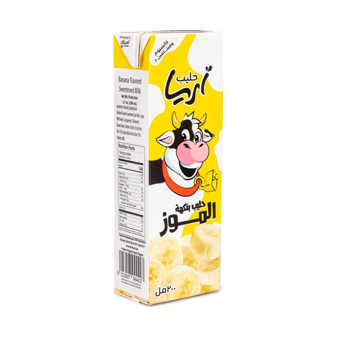 Aria Banana Flavored Sweetened Milk 200 ml carton, front of pack