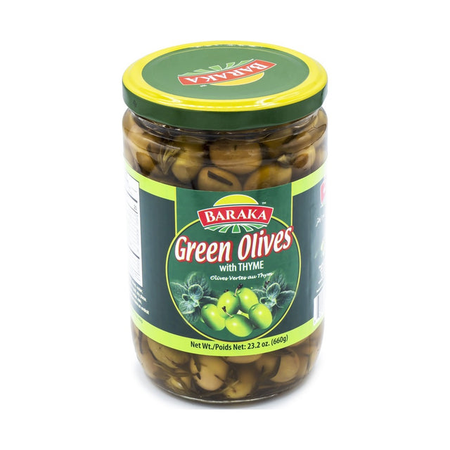 Baraka Olives Green with Thyme 660 g - front of pack