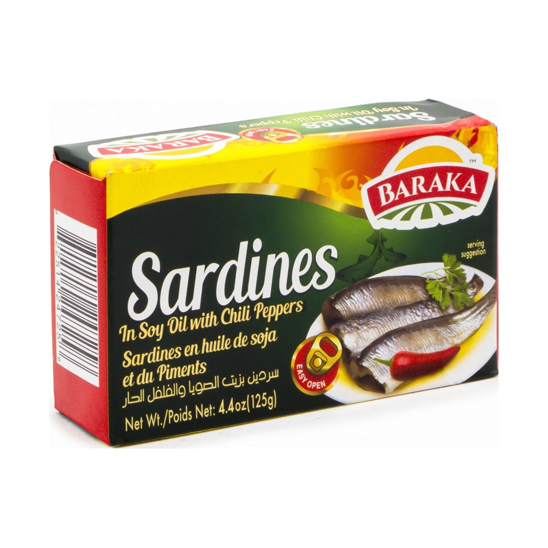 Baraka Sardines in Soy Oil & Chilli Pepper 125 g - front of pack