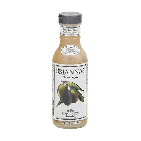 Briannas Dressing, Italian Vinaigrette, Home Style, 12 fl oz glass bottle with olive illustration label